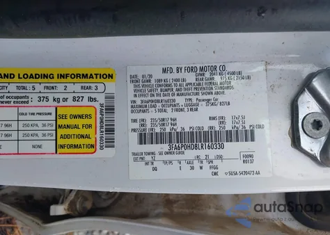 2020 Ford Fusion Se z USA, uszkodzony, nr VIN 3FA6P0HD8LR160330